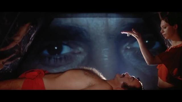 Sean Connery's retinal scan is interrupted by a criminal trial in Zardoz